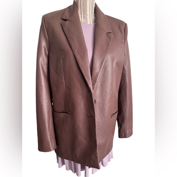 ZARA Faux Leather Blazer, Two Button Front, Pockets, Size S - Picture 2 of 12